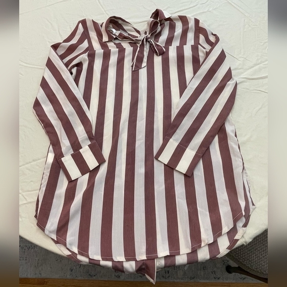 Mustard seed anthropologie brown cream striped button down long sleeve size sm - Picture 2 of 3